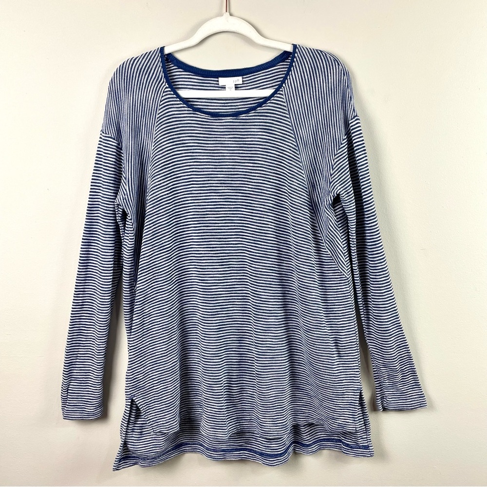 J. Jill‎ Striped Long Sleeve Tunic Relaxed Fit Neutral Coastal Navy & White SZ M